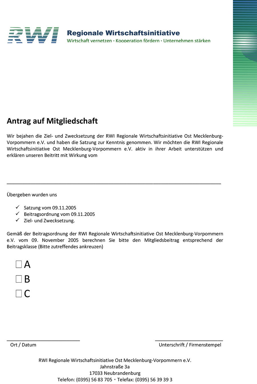 Antrag auf Mitgliedschaft